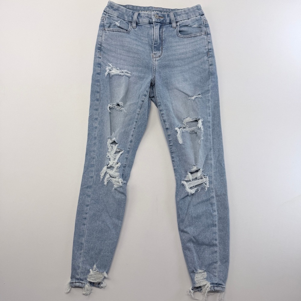 American Eagle Next Level Stretch Distressed Skinny Jeans Light Wash 4 Short